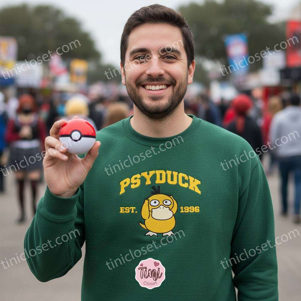 Psyduck Embroidered Sweatshirt, Vintage Est. 1996 Pokemon Crewneck, Kanto Water Type Pullover
