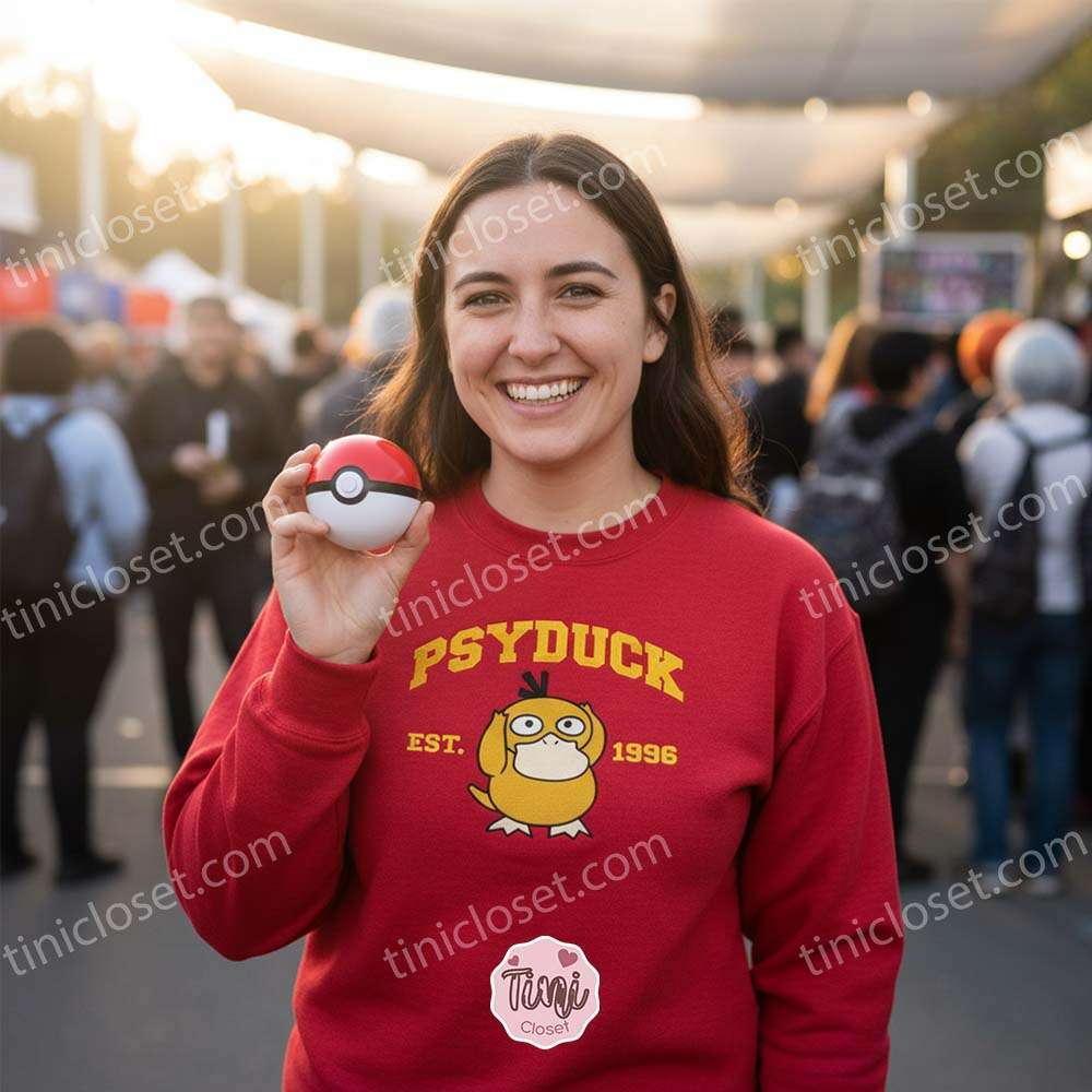Psyduck Embroidered Sweatshirt, Vintage Est. 1996 Pokemon Crewneck, Kanto Water Type Pullover