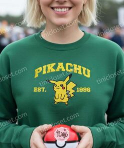 Pikachu Embroidered Sweatshirt, Vintage Est. 1996 Pokemon Crewneck, Kanto Electric Type Pullover (3)