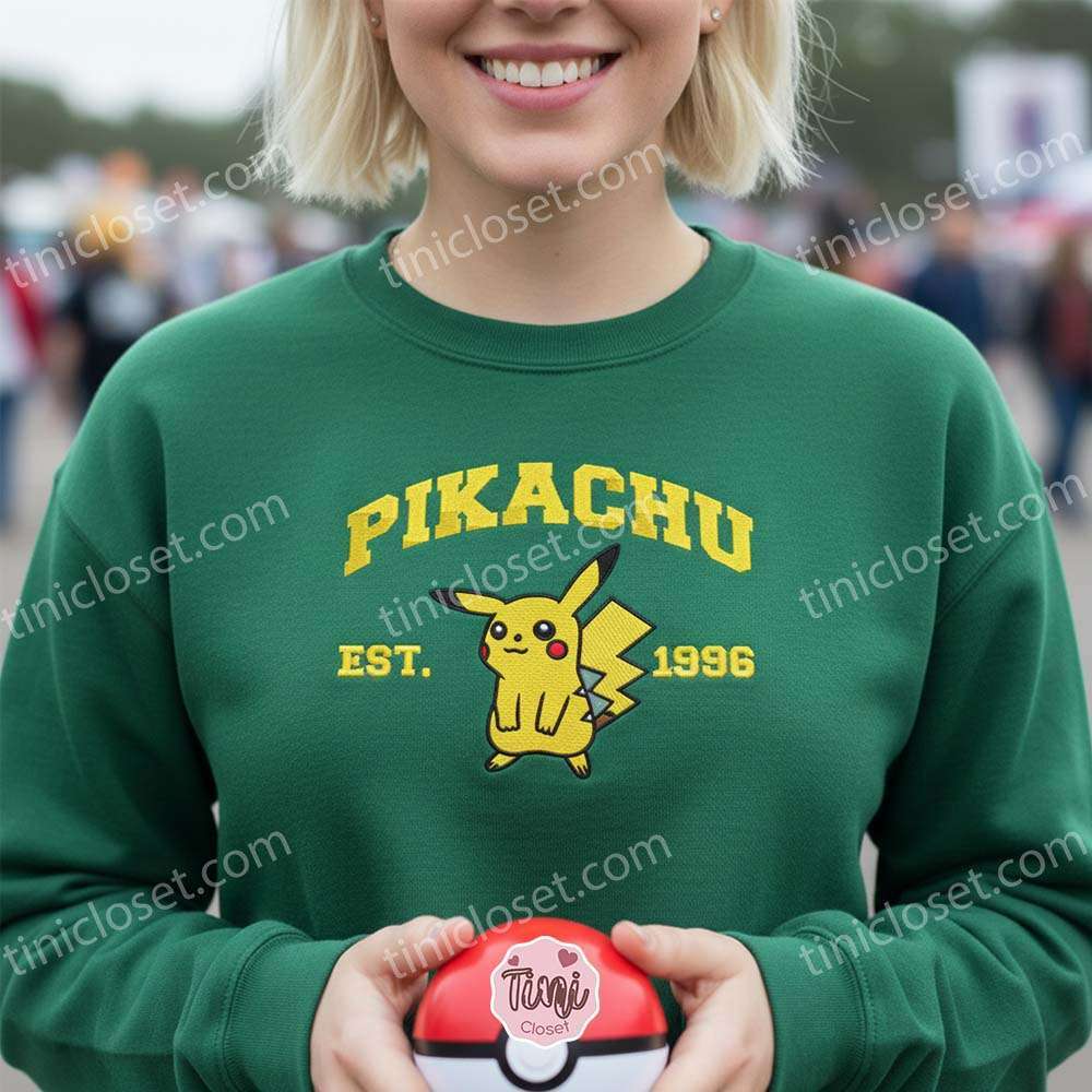 Pikachu Embroidered Sweatshirt, Vintage Est. 1996 Pokemon Crewneck, Kanto Electric Type Pullover