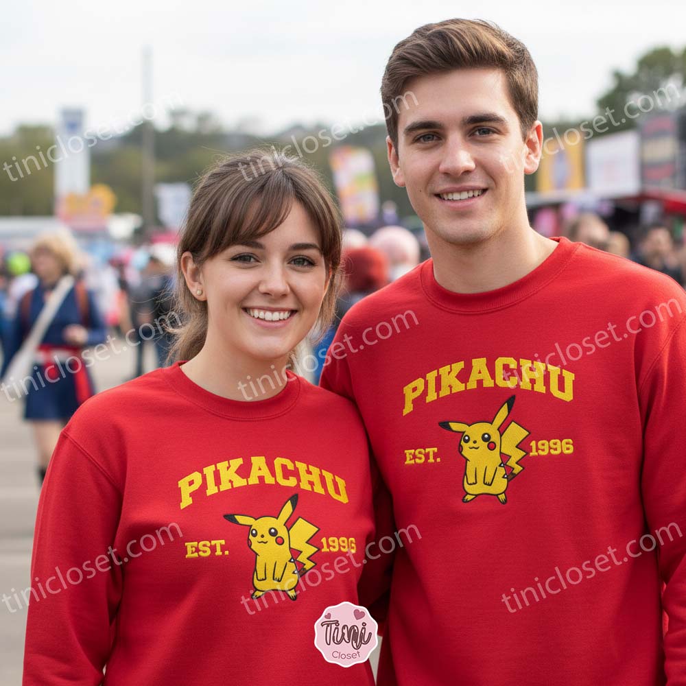 Pikachu Embroidered Sweatshirt, Vintage Est. 1996 Pokemon Crewneck, Kanto Electric Type Pullover