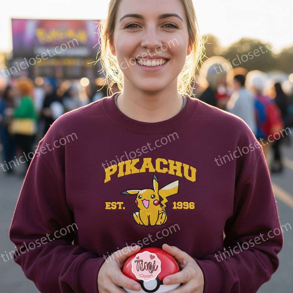 Pikachu Embroidered Sweatshirt, Vintage Est. 1996 Pokemon Crewneck, Matching Couple Hoodies Embroidery Set Pikachu Embroidered Sweatshirt, Vintage Est. 1996 Pokemon Crewneck, Matching Couple Hoodies Embroidery Set