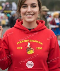 Pikachu Gigamax Embroidered Sweatshirt, Vintage Est 1996 Pokemon Crewneck, Gigantamax Anime Hoodie (1)