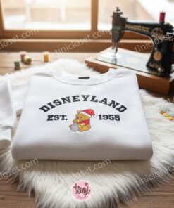 Disneyland Pooh Santa Hat Embroidered Sweatshirt, Disney Christmas Embroidered Sweatshirt, Best Christmas Gift Ideas