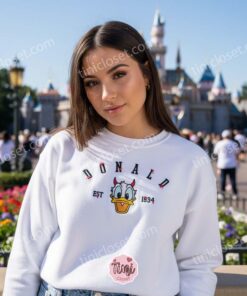 Donald Duck Est. 1934 Embroidered Hoodie, Vintage Disney Style Sweatshirt, Unique Disney Gift for Fans