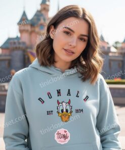 Donald Duck Est. 1934 Embroidered Hoodie, Vintage Disney Style Sweatshirt, Unique Disney Gift for Fans (3)