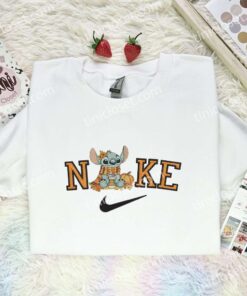 Stitch Pumpkin Spice Embroidered Shirt, Disney Characters Embroidered Hoodie, Halloween Embroidered T Shirt (2)