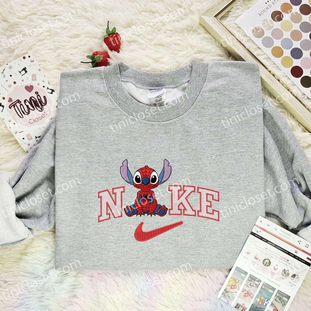Stitch Spider-Man Embroidered Shirt, Marvel Movie Embroidered Hoodie, Disney Characters Embroidered T-Shirt