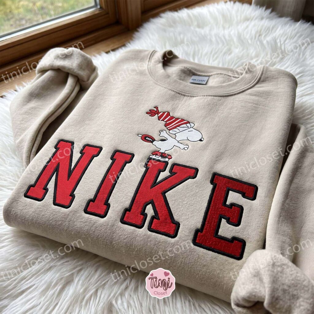 Snoopy Ice Skating Embroidered Sweatshirt, Cartoon Embroidered Shirt, Best Christmas Gift Ideas Snoopy Ice Skating Embroidered Sweatshirt, Cartoon Embroidered Shirt, Best Christmas Gift Ideas