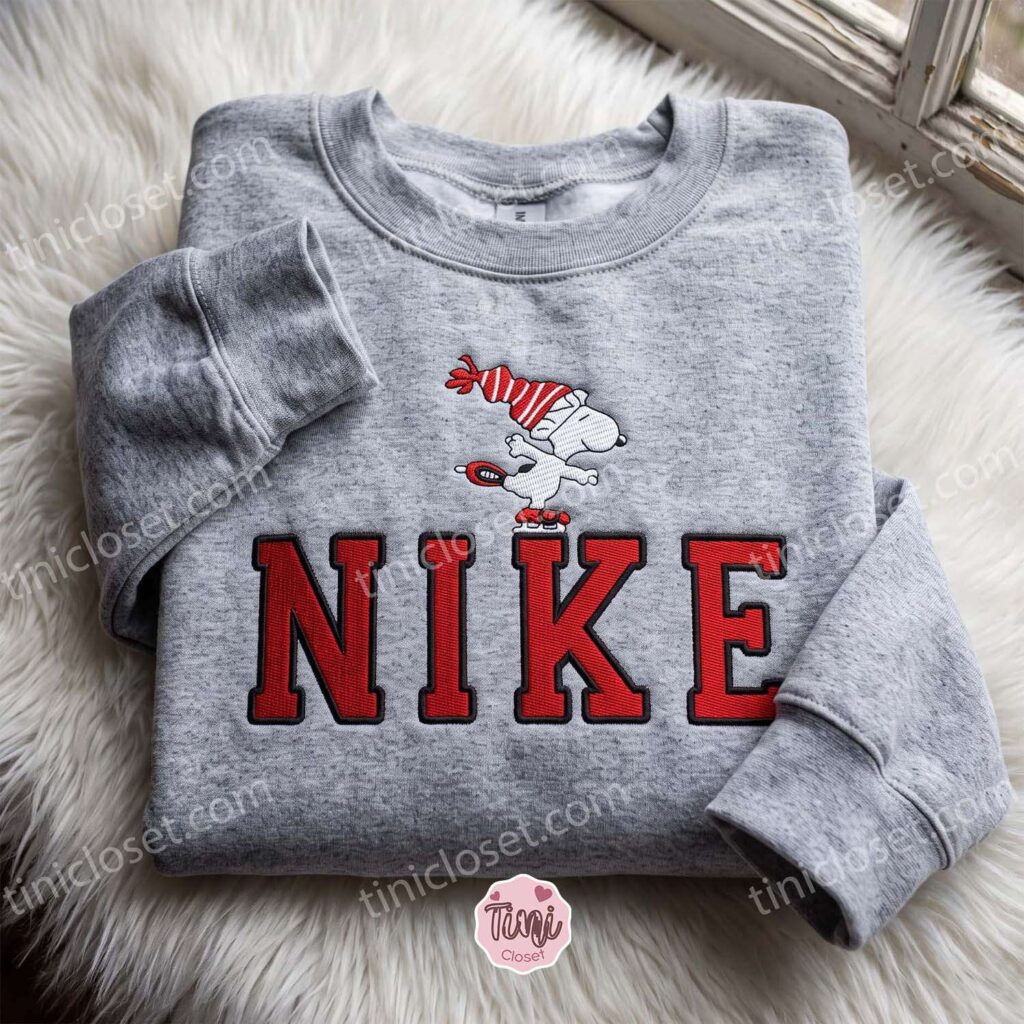 Snoopy Ice Skating Embroidered Sweatshirt, Cartoon Embroidered Shirt, Best Christmas Gift Ideas Snoopy Ice Skating Embroidered Sweatshirt, Cartoon Embroidered Shirt, Best Christmas Gift Ideas