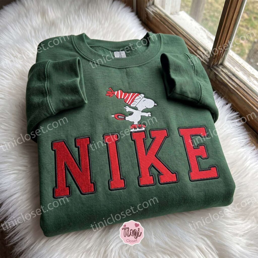 Snoopy Ice Skating Embroidered Sweatshirt, Cartoon Embroidered Shirt, Best Christmas Gift Ideas