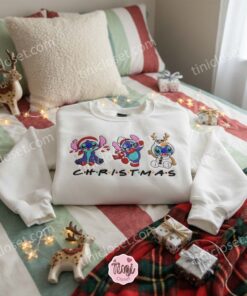 Merry Stitchmas Trio Embroidered Sweatshirt, Custom Stitch Christmas Snowman Hoodie, Festive Experiment 626 Holiday Crewneck, Gift for Him Her