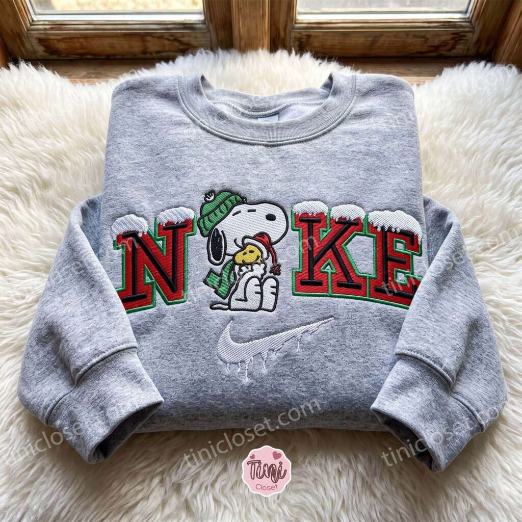 Snoopy and Woodstock Embroidered Sweatshirt, Cartoon Embroidered Shirt, Best Christmas Gift Ideas