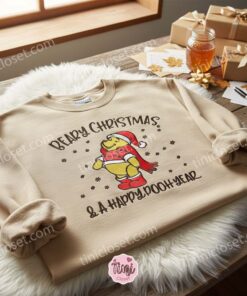 Pooh Beary Christmas Embroidered Sweatshirt, Disney Characters Embroidered Shirt, Best Christmas Day Gift Ideas