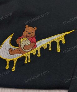 Winnie The Pooh Bear Eating Honey Embroidered Sweatshirt, Pooh Bear Honey Drip Swoosh Hoodie, Disney Custom Shirt (3)