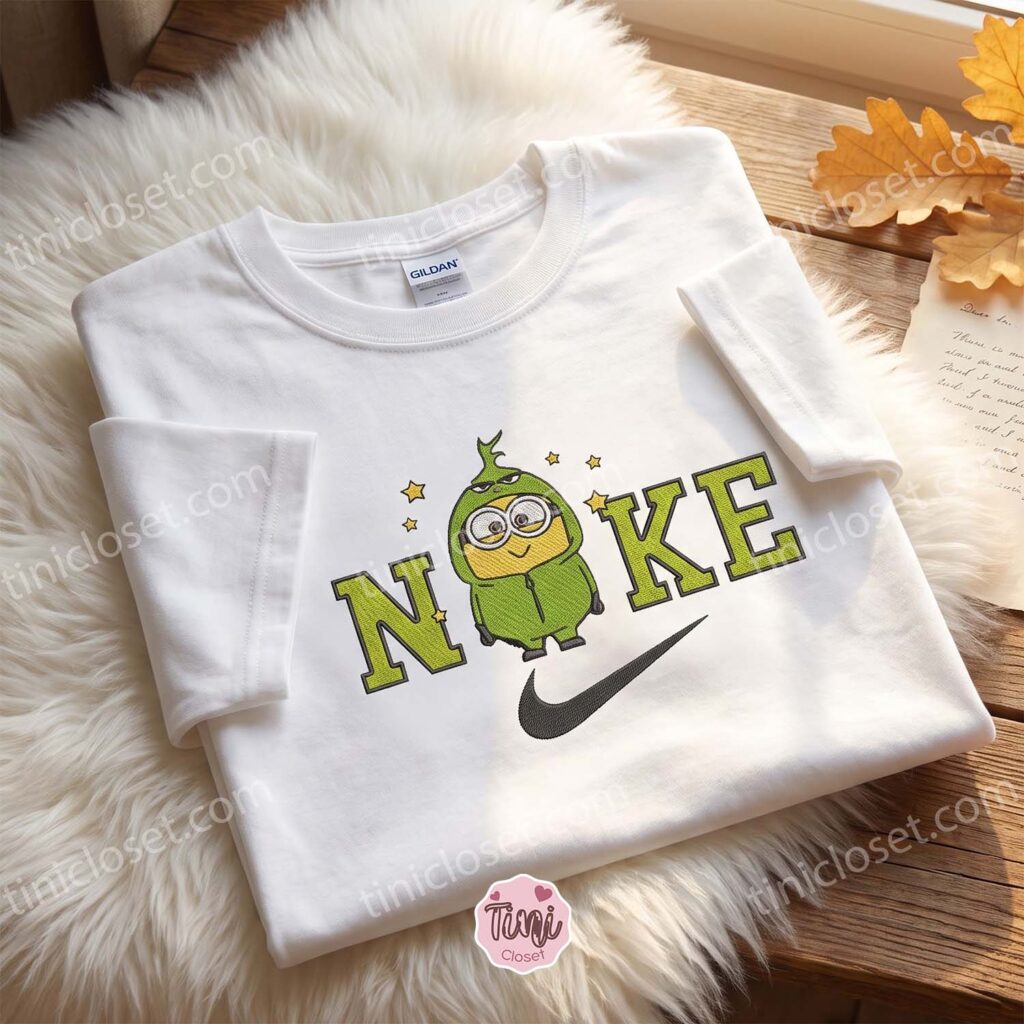 Minion Grinch Embroidered Sweatshirt, Movie Embroidered Shirt, Best Christmas Day Gift Ideas Minion Grinch Embroidered Sweatshirt, Movie Embroidered Shirt, Best Christmas Day Gift Ideas