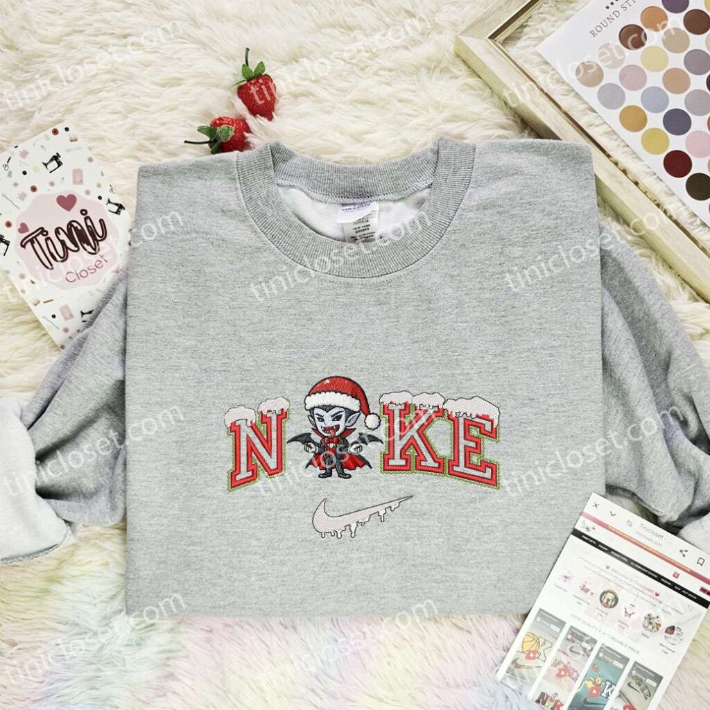 Vampire Dracula Xmas Embroidered Shirt, Halloween Embroidered Hoodie, Christmas Embroidered T-Shirt
