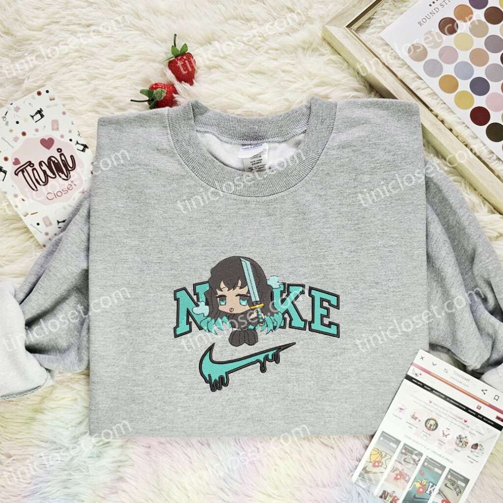 Chibi Muichiro Embroidered Shirt, Demon Slayer Embroidered Hoodie, Anime Embroidered T-Shirt