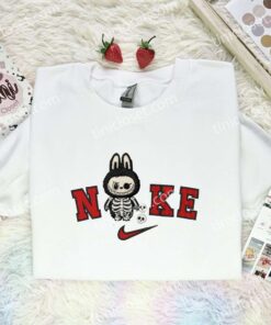 Labubu Skeleton Embroidered Shirt, Art Toy Embroidered Hoodie, Halloween Embroidered Sweatshirt (2)