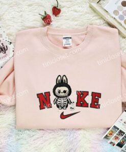 Labubu Skeleton Embroidered Shirt, Art Toy Embroidered Hoodie, Halloween Embroidered Sweatshirt (3)
