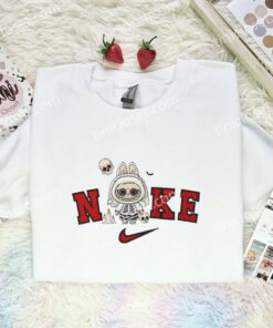 Labubu Skeleton Bride Embroidered Shirt, Art Toy Embroidered Hoodie, Halloween Embroidered Sweatshirt (1)