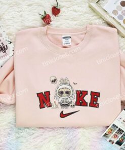 Labubu Skeleton Bride Embroidered Shirt, Art Toy Embroidered Hoodie, Halloween Embroidered Sweatshirt