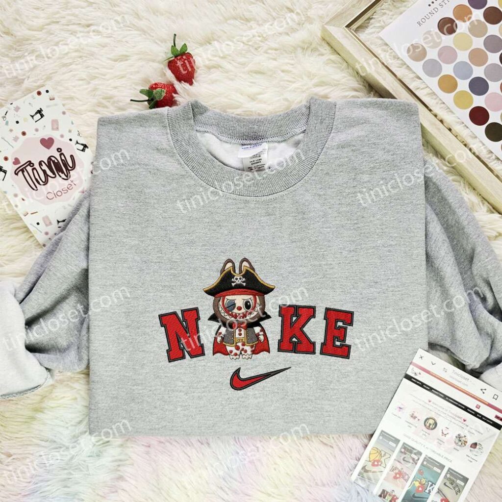 Labubu Pirate Embroidered Shirt, Art Toy Embroidered Hoodie, Halloween Embroidered T-Shirt