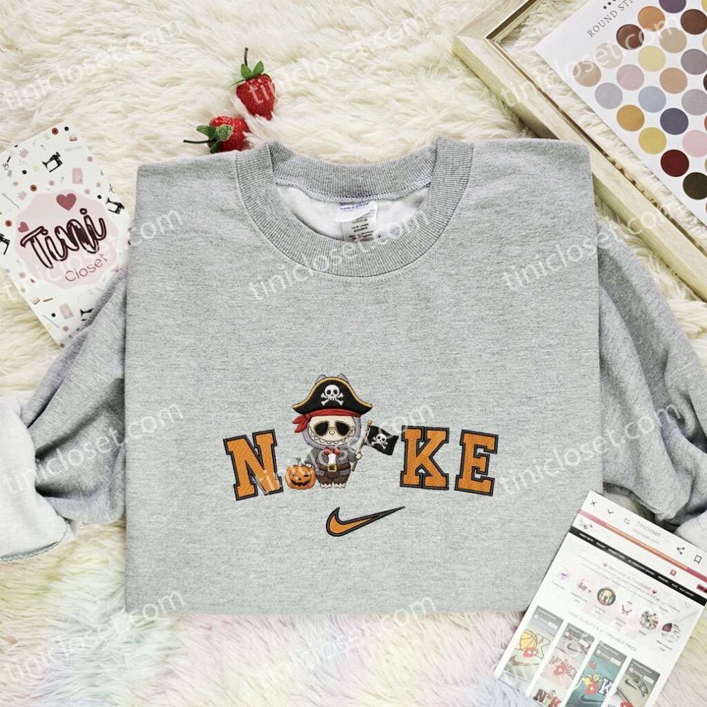 Labubu Pirate Embroidered Shirt, Art Toy Embroidered Hoodie, Halloween Embroidered Sweatshirt
