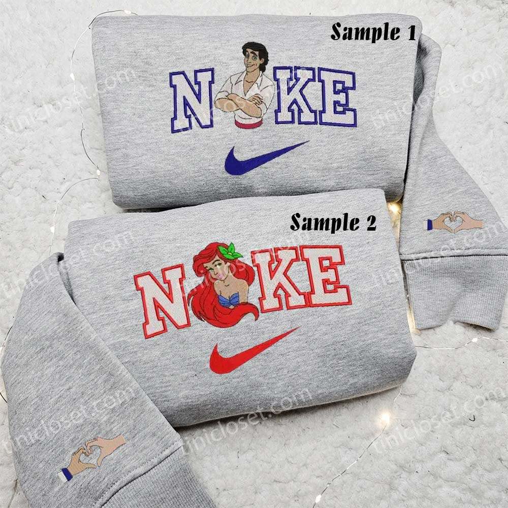 Ariel and Prince Eric Embroidered Shirts, Disney Characters Embroidered Sweatshirts, Couple Embroidered Hoodies Ariel and Prince Eric Embroidered Shirts, Disney Characters Embroidered Sweatshirts, Couple Embroidered Hoodies