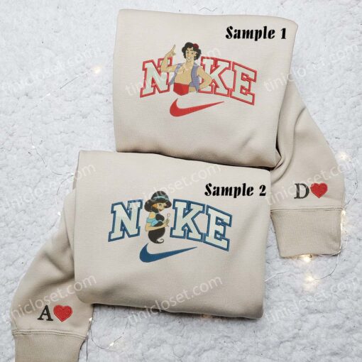 Aladdin And Jasmine Embroidered Shirts, Disney Characters Embroidered Sweatshirts, Couple Embroidered Hoodies