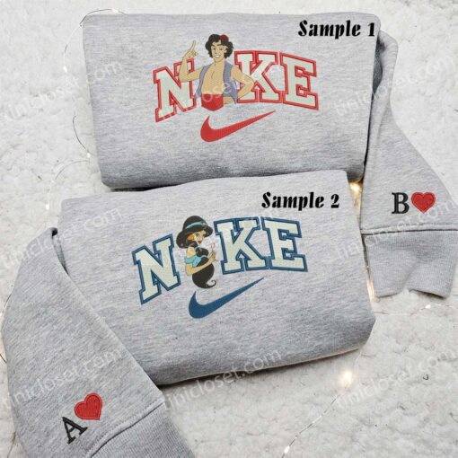 Aladdin And Jasmine Embroidered Shirts, Disney Characters Embroidered Sweatshirts, Couple Embroidered Hoodies