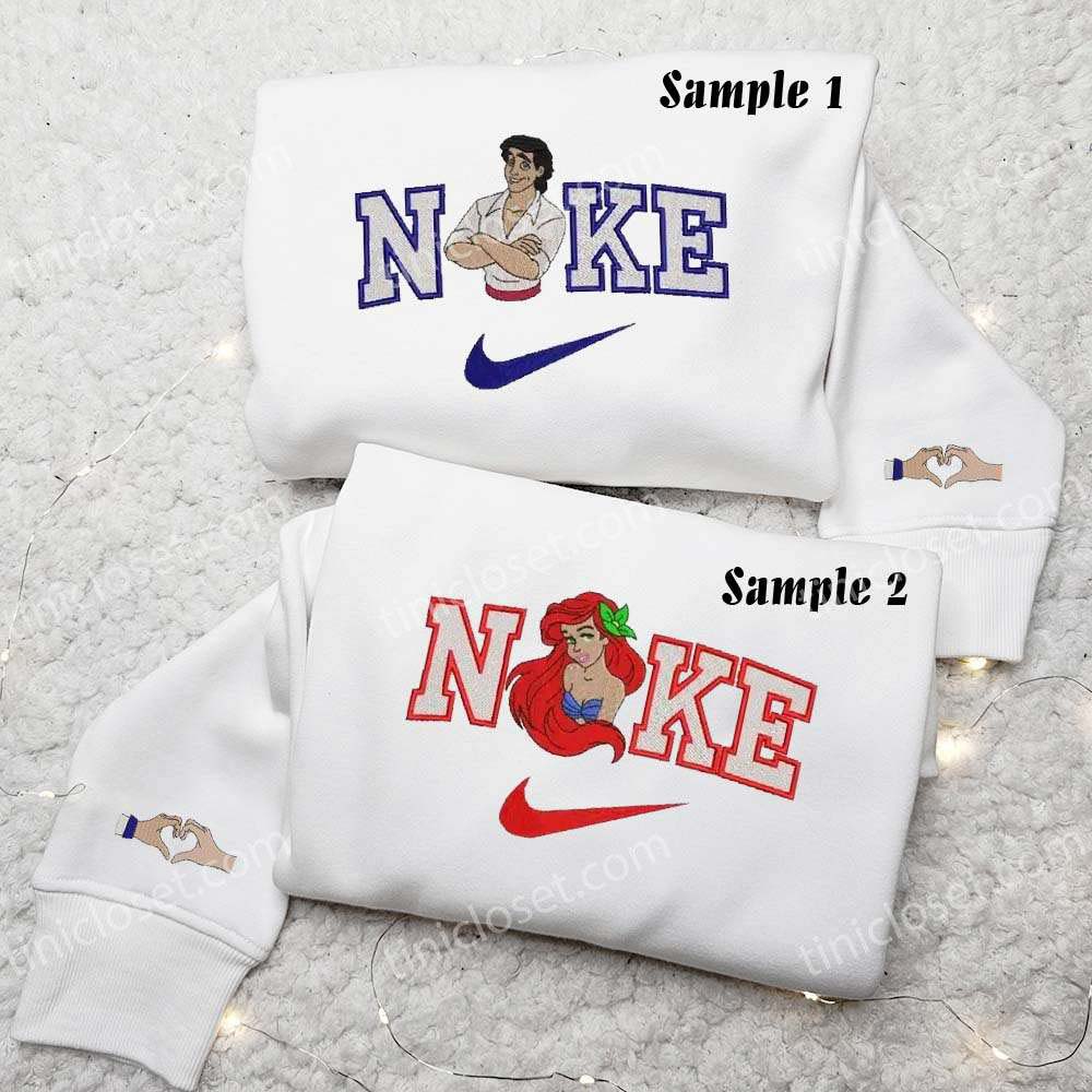 Ariel and Prince Eric Embroidered Shirts, Disney Characters Embroidered Sweatshirts, Couple Embroidered Hoodies Ariel and Prince Eric Embroidered Shirts, Disney Characters Embroidered Sweatshirts, Couple Embroidered Hoodies
