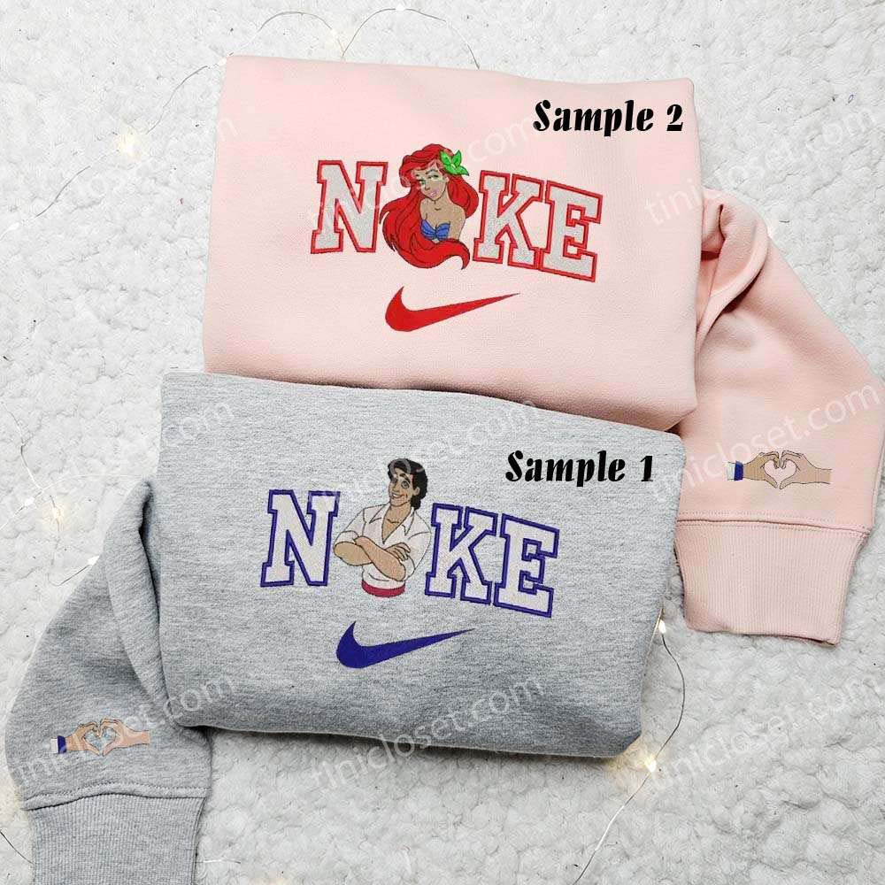 Ariel and Prince Eric Embroidered Shirts, Disney Characters Embroidered Sweatshirts, Couple Embroidered Hoodies Ariel and Prince Eric Embroidered Shirts, Disney Characters Embroidered Sweatshirts, Couple Embroidered Hoodies