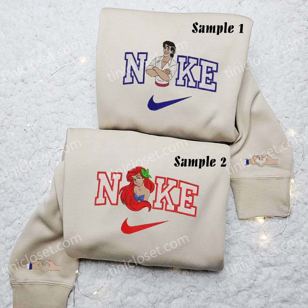 Ariel and Prince Eric Embroidered Shirts, Disney Characters Embroidered Sweatshirts, Couple Embroidered Hoodies Ariel and Prince Eric Embroidered Shirts, Disney Characters Embroidered Sweatshirts, Couple Embroidered Hoodies