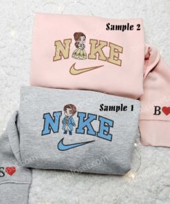 Belle and Prince Adam Embroidered Shirt, Disney Characters Embroidered Hoodie, Best Couple Embroidered Sweatshirt 3 Belle and Prince Adam Disney Embroidered Couple Shirts 3 (1)