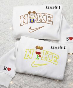 Belle and Beast Drinks Embroidered Shirt, Disney Characters Embroidered Hoodie, Best Couple Embroidered Sweatshirt