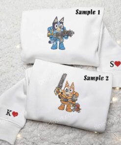 Bingo And Bluey Star Wars Embroidered Shirts, Cartoon Embroidered Hoodies, Couples Embroidered Sweatshirts