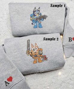 Bingo And Bluey Star Wars Embroidered Shirts, Cartoon Embroidered Hoodies, Couples Embroidered Sweatshirts 3 Bingo And Bluey Star Wars Cartoon Embroidered Couples Shirts 2