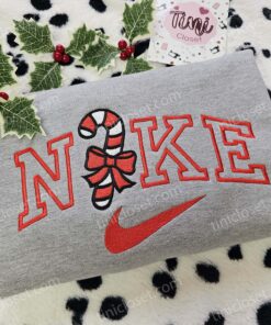 Candy Cane Bow Christmas Embroidered Shirt 1