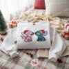 Stitch and Angel Christmas Couple Embroidered Hoodie, Matching Santa Hat Disney Sweatshirt, Festive Ohana Love Crewneck, Gift for Him Her