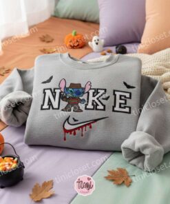 Stitch Freddy Krueger Drip Swoosh Halloween Embroidered Hoodie, Nightmare on Elm Street Experiment 626 Sweatshirt, Spooky Streetwear Horror Apparel, Gift for Him Her