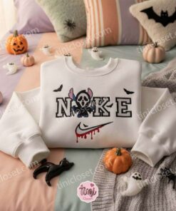 Stitch Ghostface Drip Swoosh Halloween Embroidered Hoodie, Slasher Experiment 626 Sweatshirt, Spooky Streetwear Horror Apparel, Gift for Him Her