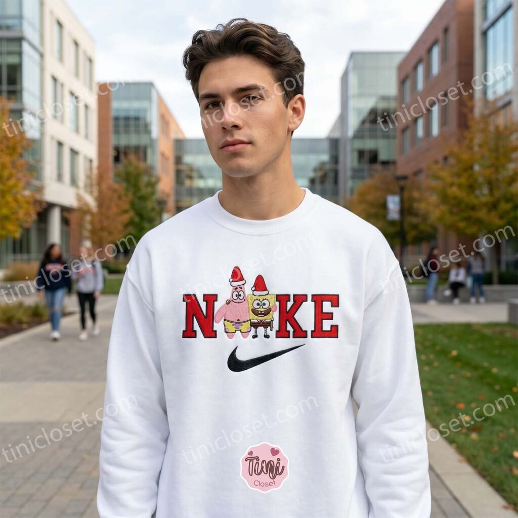 Funny Christmas Patrick Star and SpongeBob Embroidered Sweatshirt, Funny Cartoon Hoodie, Bestie Matching Shirts Funny Christmas Patrick Star and SpongeBob Embroidered Sweatshirt, Funny Cartoon Hoodie, Bestie Matching Shirts