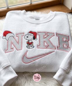 Custom Snoopy Christmas Embroidered Sweatshirt, Cartoon Embroidered Hoodie, Holiday Gift for Family and Friends (3)