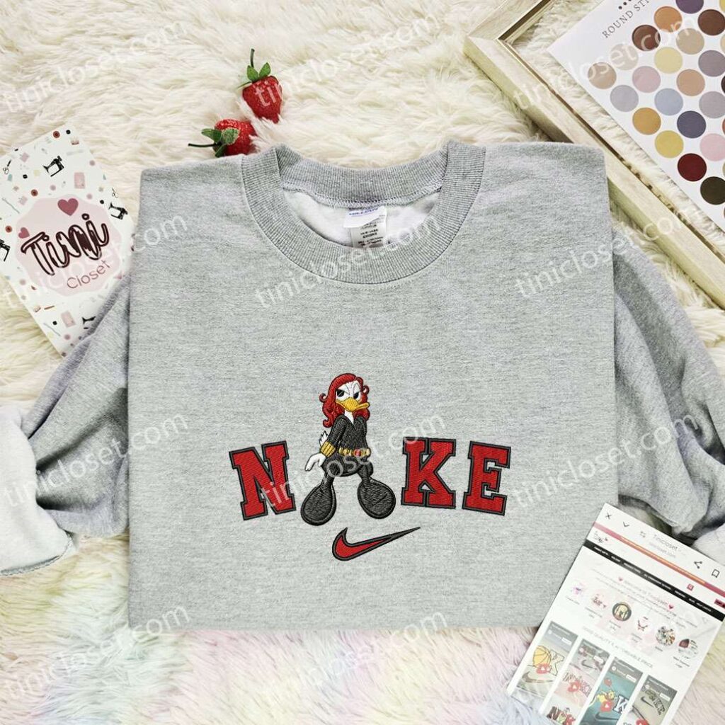 Daisy Duck Black Widow Embroidered Shirt, Movie Embroidered Hoodie, Disney Characters Embroidered T-Shirt