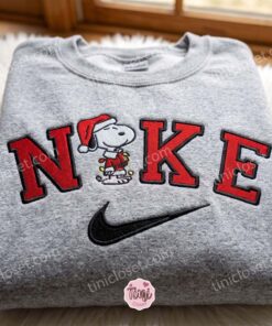 Christmas Snoopy Embroidered Hoodie, Peanuts Cartoon Embroidered Sweatshirt, Christmas Embroidered Shirt
