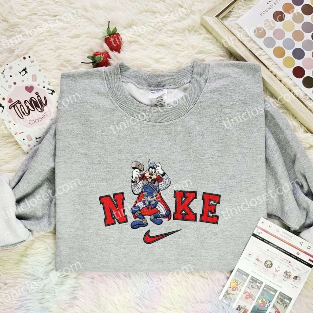 Goofy Thor Embroidered Shirt, Movie Embroidered Hoodie, Disney Characters Embroidered T-Shirt