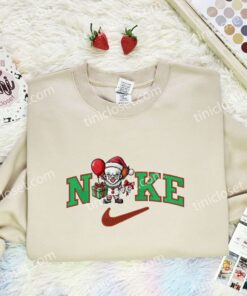 Pennywise Xmas Embroidered Shirt, Halloween Embroidered Hoodie, Christmas Embroidered Sweatshirt (2)