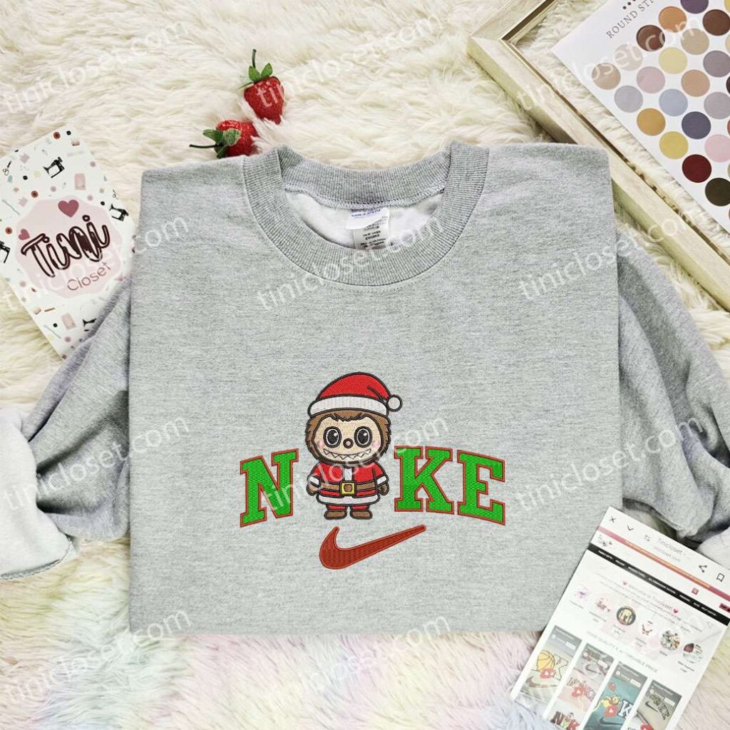 Labubu Santa Embroidered Shirt, Art Toy Embroidered Hoodie, Christmas Embroidered Sweatshirt