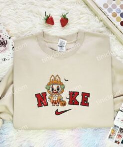 Labubu Pumpkin Clown Embroidered Shirt, Art Toy Embroidered Hoodie, Halloween Embroidered Sweatshirt (1)